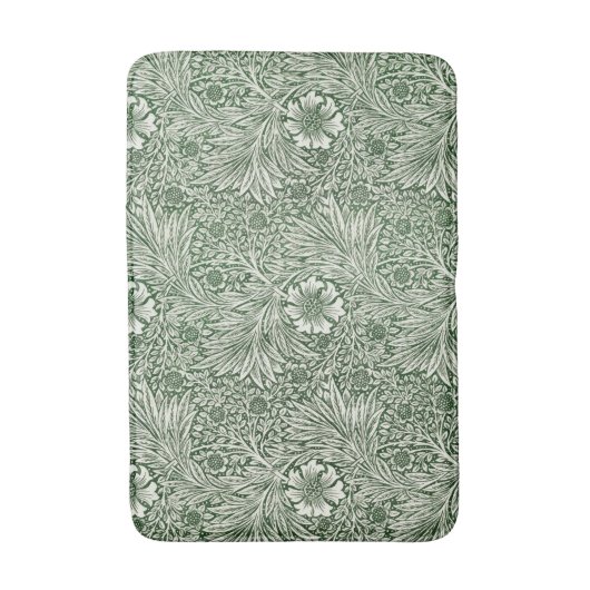 Ornate floral pattern of white flowers & leaves バスマット (正面縦)