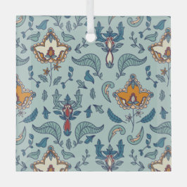 Ornate floral pattern on a pale blue background ガラスオーナメント