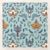 Ornate floral pattern on a pale blue background ガラスコースター (正面)