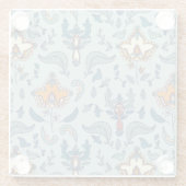 Ornate floral pattern on a pale blue background ガラスコースター (裏面)