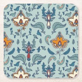 Ornate floral pattern on a pale blue background スクエアペーパーコースター