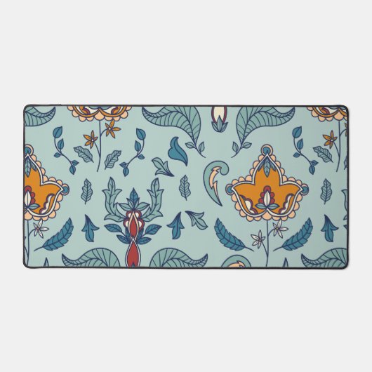 Ornate floral pattern on a pale blue background デスクマット (正面)