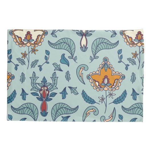 Ornate floral pattern on a pale blue background 枕カバー (裏面-左)