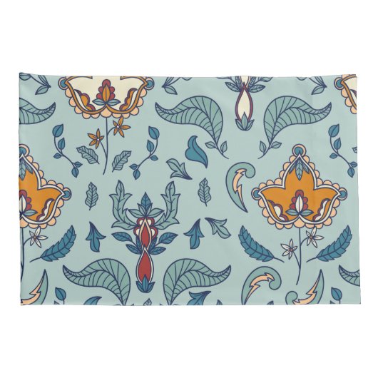 Ornate floral pattern on a pale blue background 枕カバー (裏面-右)