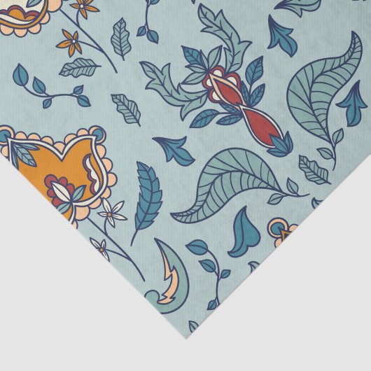 Ornate floral pattern on a pale blue background 薄葉紙 (詳細)
