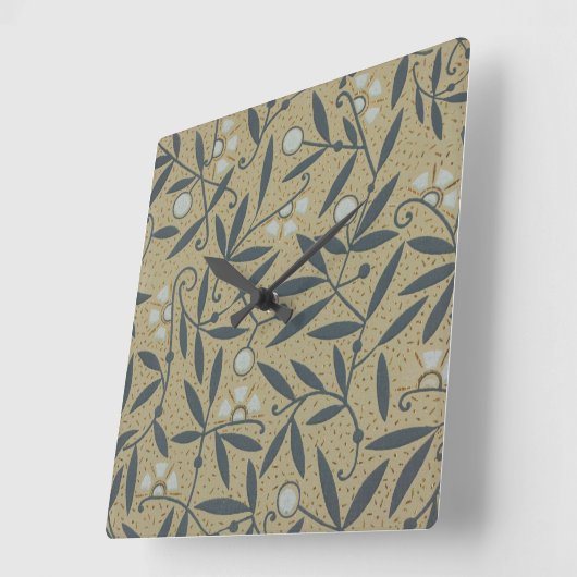 Ornate floral pattern with dark blue vines  スクエア壁時計 (傾斜)
