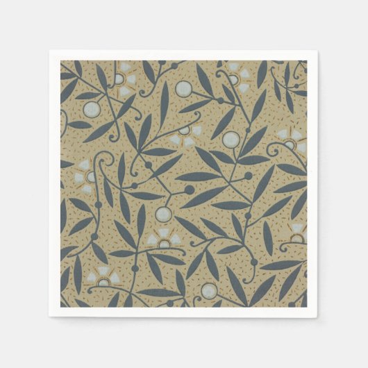 Ornate floral pattern with dark blue vines  スタンダードカクテルナプキン (正面)