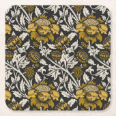 Ornate floral pattern with large gold flowers  スクエアペーパーコースター (正面)