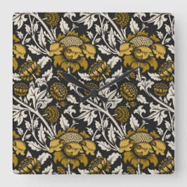 Ornate floral pattern with large gold flowers  スクエア壁時計