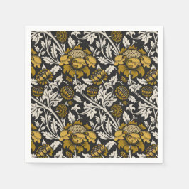 Ornate floral pattern with large gold flowers  スタンダードカクテルナプキン