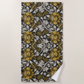 Ornate floral pattern with large gold flowers  ビーチタオル (正面)