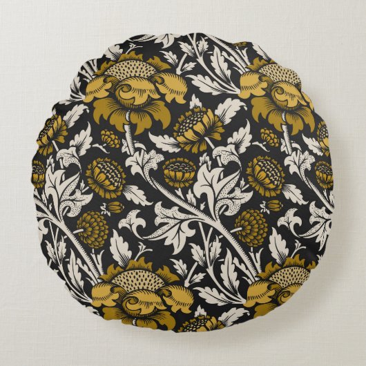 Ornate floral pattern with large gold flowers  ラウンドクッション (正面)