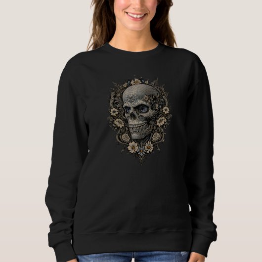 Ornate Floral Skull Victorian Gothic Art Nouveau  スウェットシャツ (正面)