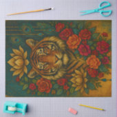 Ornate Floral Tiger – Jewel Tone Botanical Animal  薄葉紙 (クラフト)