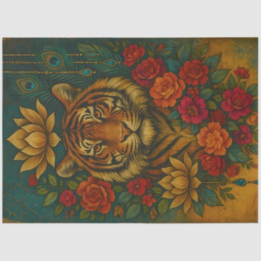 Ornate Floral Tiger – Jewel Tone Botanical Animal  薄葉紙 (正面)