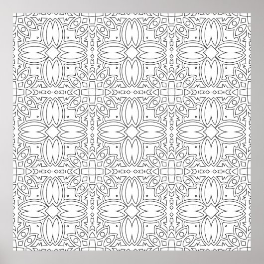 Ornate Floral Tile Symmetry Pattern Art Design ポスター (正面)