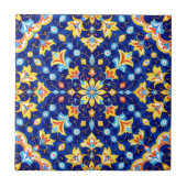 Ornate Floral Vibrant Blue Gold Mediterranean タイル (正面)