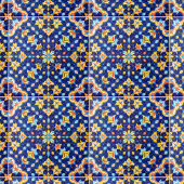 Ornate Floral Vibrant Blue Gold Mediterranean タイル