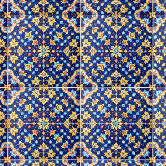 Ornate Floral Vibrant Blue Gold Mediterranean タイル
