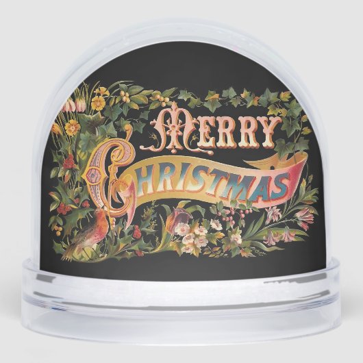 Ornate Floral Victorian Merry Christmas Snow Globe (正面)