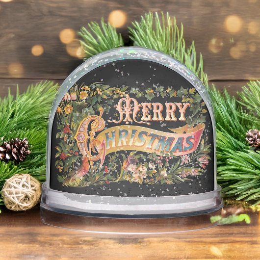 Ornate Floral Victorian Merry Christmas Snow Globe