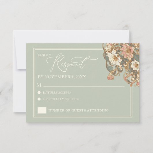 Ornate Floral Wedding Invitation RSVP Card (正面)