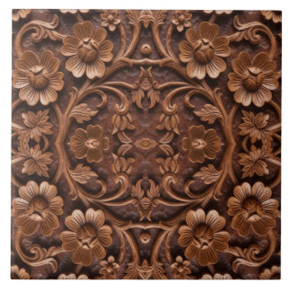Ornate Floral Wood-Carved Mandala Pattern タイル
