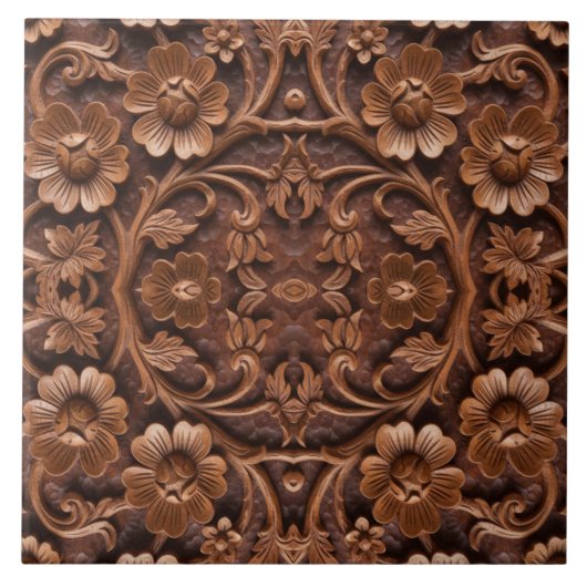 Ornate Floral Wood-Carved Mandala Pattern タイル (正面)
