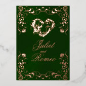 Ornate Frame & Heart - Emerald 箔招待状 (正面)