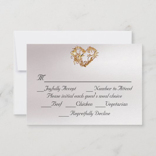 Ornate Frame & Heart - Emerald/Gold 出欠カード (裏面)