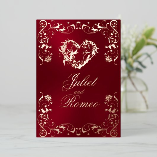 Ornate Frame & Heart - Red 箔招待状 (立ち正面)