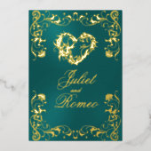 Ornate Frame & Heart - Teal 箔招待状 (正面)