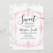 Ornate Frame Sweet Sixteen Birthday 招待状 (正面/裏面)
