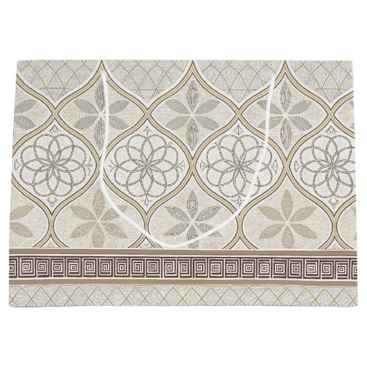 Ornate Geometric Floral Tile Pattern (2) ラージペーパーバッグ (正面)