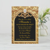 Ornate Gold Black Elegant Birthday Party Diamonds 招待状 (スタンド正面)