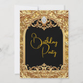 Ornate Gold Black Elegant Birthday Party Diamonds 招待状 (裏面)