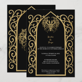 Ornate gold border Gothic wedding Invitation 招待状