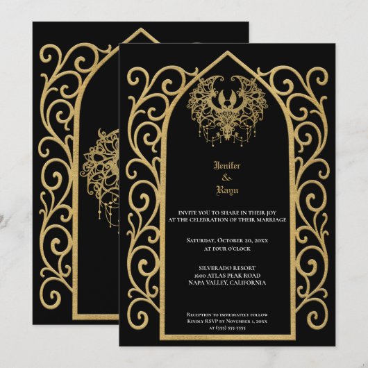 Ornate gold border Gothic wedding Invitation 招待状 (正面/裏面)