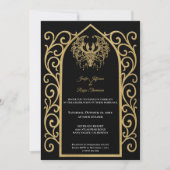Ornate gold border Photo Gothic wedding Invitation 招待状 (正面)