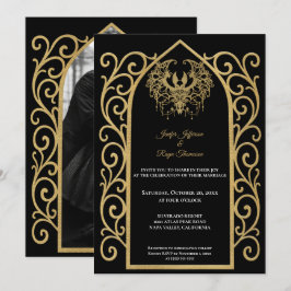 Ornate gold border Photo Gothic wedding Invitation 招待状