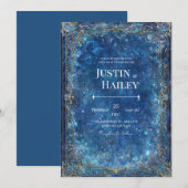 Ornate Gold Celestial Galaxy Wedding 招待状 (正面/裏面)