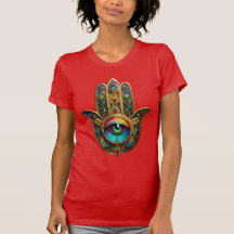Ornate Gold Colorful Hamsa Green on Red Third Eye