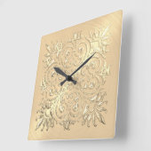 Ornate Gold Embossed Look Roman Numerals スクエア壁時計 (傾斜)