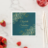 Ornate Gold Filigree Elegant Dark Teal Wedding スタンダードカクテルナプキン (インサイチュ)