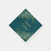 Ornate Gold Filigree Elegant Dark Teal Wedding スタンダードカクテルナプキン (角)