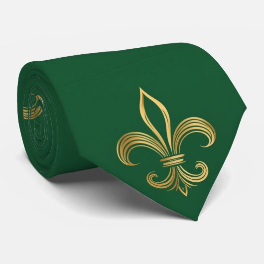 Ornate Gold Fleur-de-lis Mardi Gras Green Carnival ネクタイ (ロール)