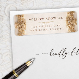 Ornate Gold Floral Border Vintage Address Label ラベル