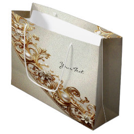 Ornate Gold Flourish Gift Bag ラージペーパーバッグ