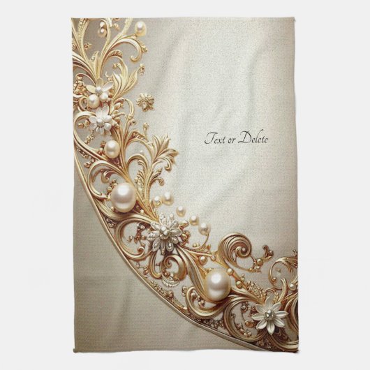 Ornate Gold Flourish Kitchen Towel キッチンタオル (縦)