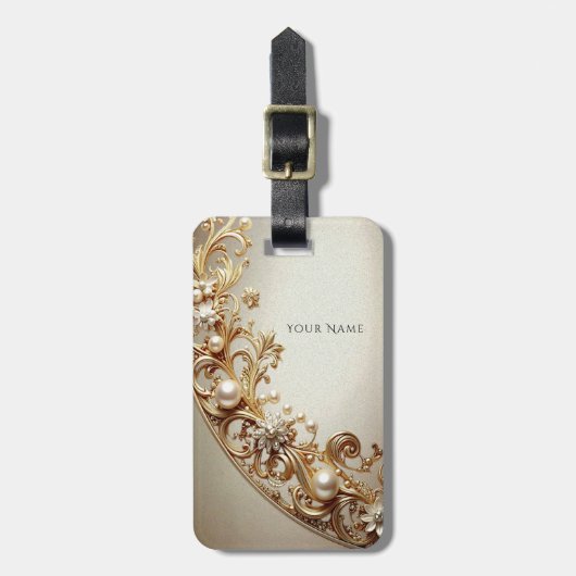 Ornate Gold Flourish Luggage Tag ラゲッジタグ (正面縦)